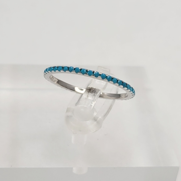 Sterling Silver Turquoise Eternity Band - Picture 3 of 16